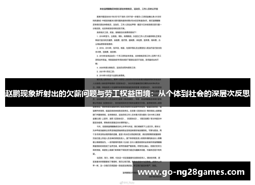 赵鹏现象折射出的欠薪问题与劳工权益困境：从个体到社会的深层次反思